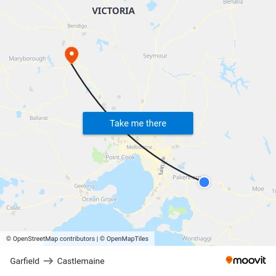 Garfield to Castlemaine map