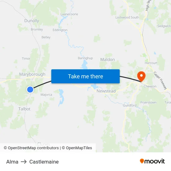 Alma to Castlemaine map