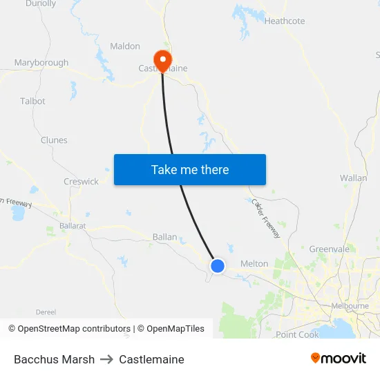Bacchus Marsh to Castlemaine map