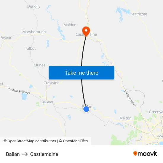 Ballan to Castlemaine map