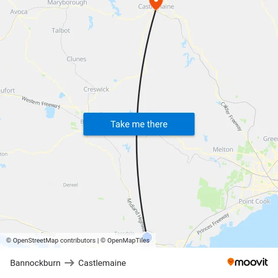 Bannockburn to Castlemaine map
