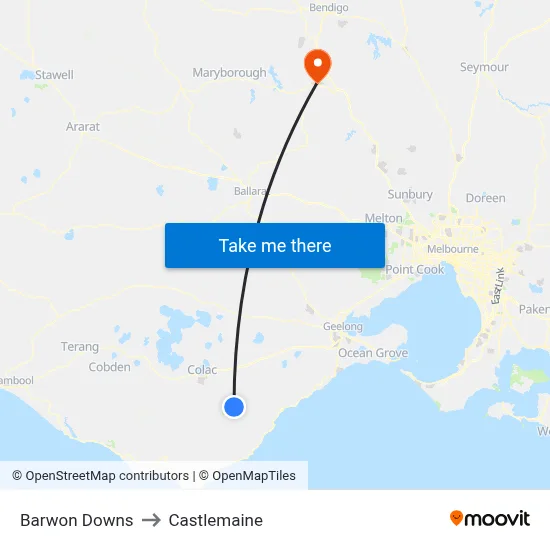 Barwon Downs to Castlemaine map