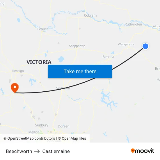 Beechworth to Castlemaine map