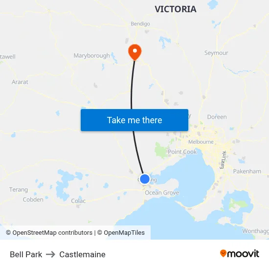 Bell Park to Castlemaine map