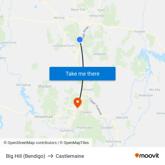 Big Hill (Bendigo) to Castlemaine map