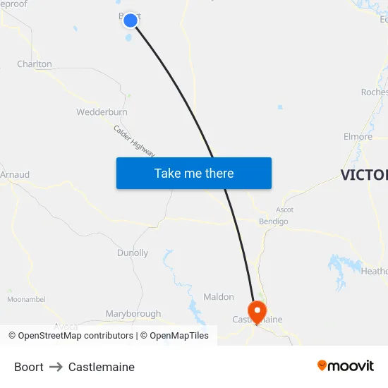 Boort to Castlemaine map