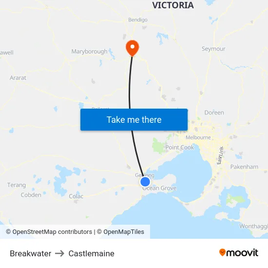 Breakwater to Castlemaine map