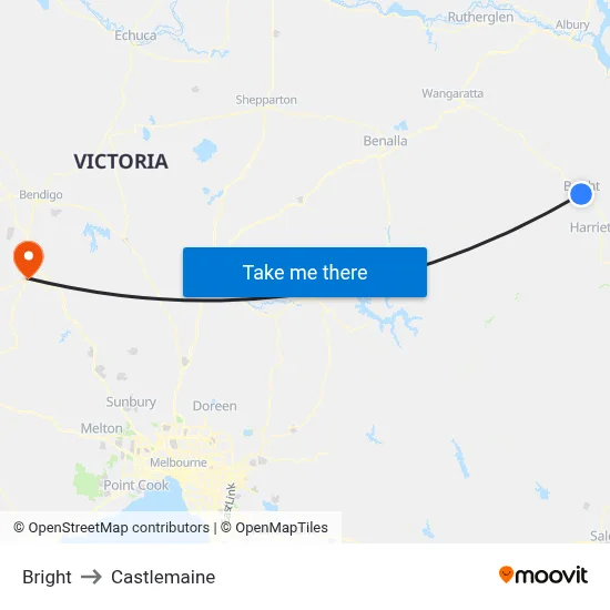Bright to Castlemaine map