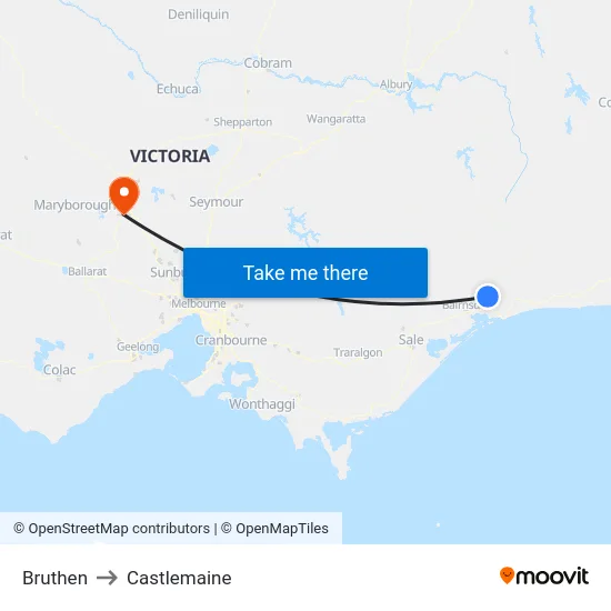Bruthen to Castlemaine map