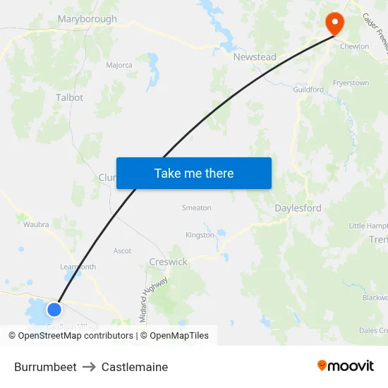 Burrumbeet to Castlemaine map
