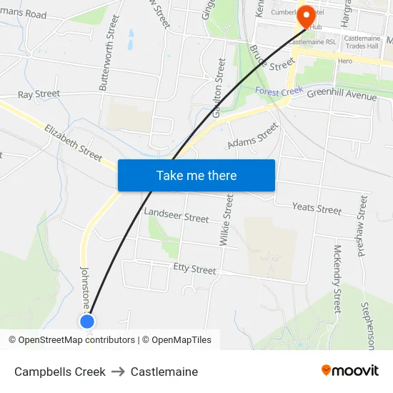 Campbells Creek to Castlemaine map