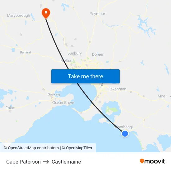 Cape Paterson to Castlemaine map
