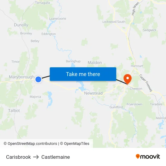 Carisbrook to Castlemaine map
