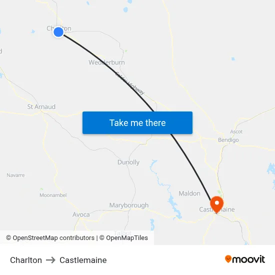 Charlton to Castlemaine map