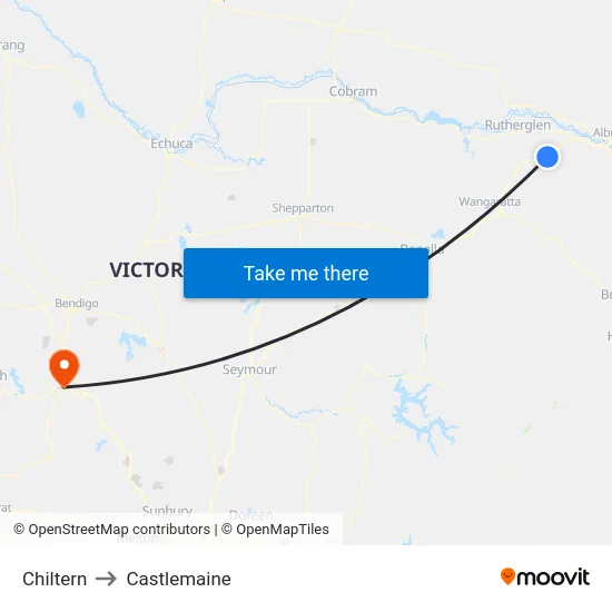 Chiltern to Castlemaine map