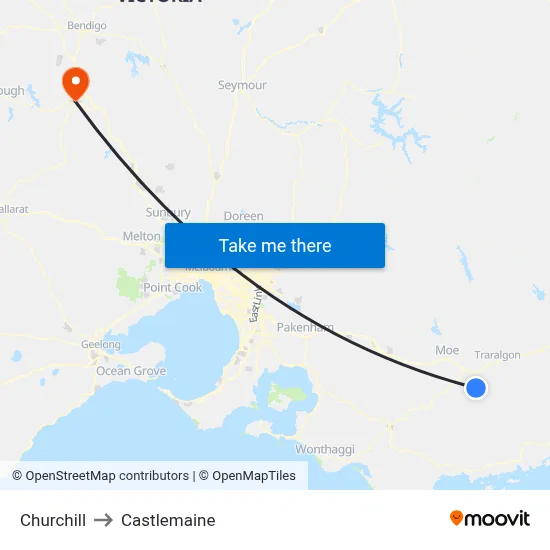 Churchill to Castlemaine map