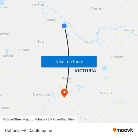 Cohuna to Castlemaine map