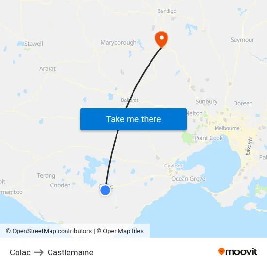 Colac to Castlemaine map