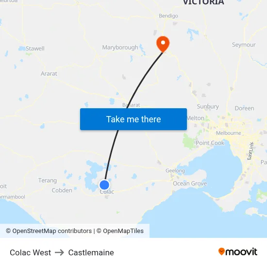 Colac West to Castlemaine map