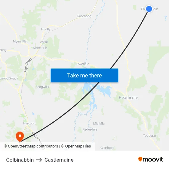 Colbinabbin to Castlemaine map