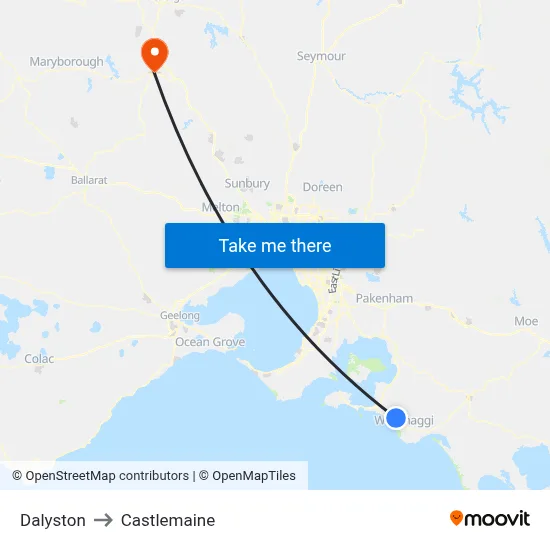 Dalyston to Castlemaine map