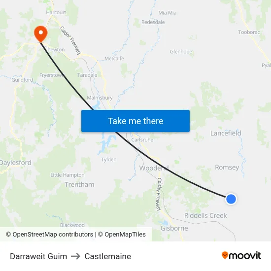 Darraweit Guim to Castlemaine map