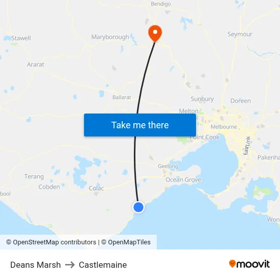 Deans Marsh to Castlemaine map