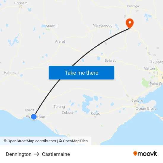Dennington to Castlemaine map