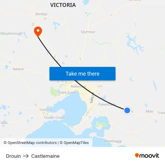 Drouin to Castlemaine map