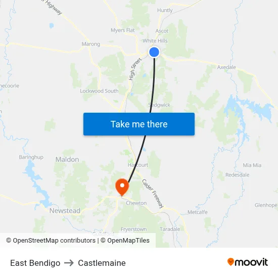 East Bendigo to Castlemaine map