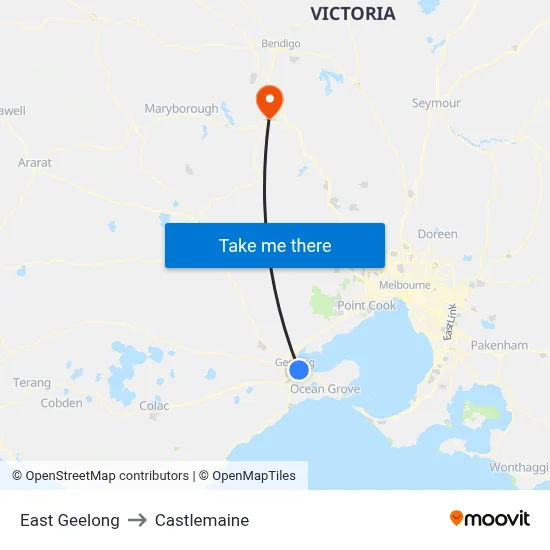 East Geelong to Castlemaine map
