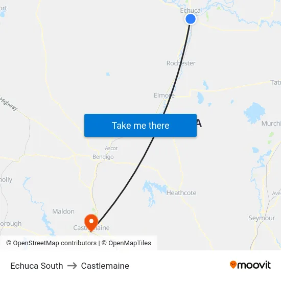 Echuca South to Castlemaine map