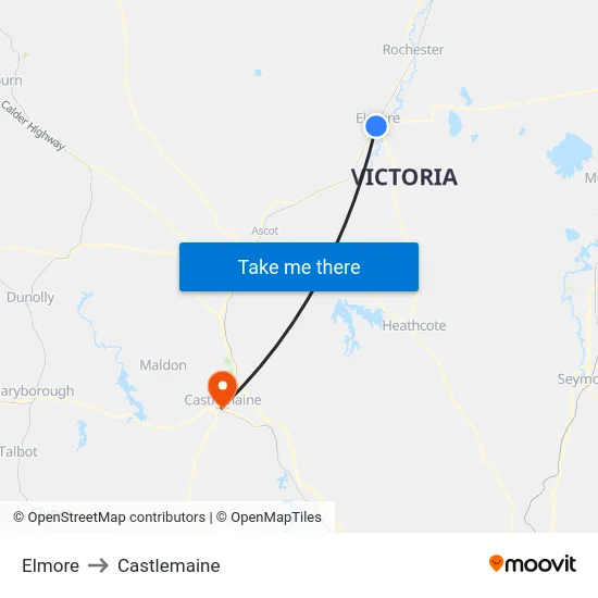 Elmore to Castlemaine map