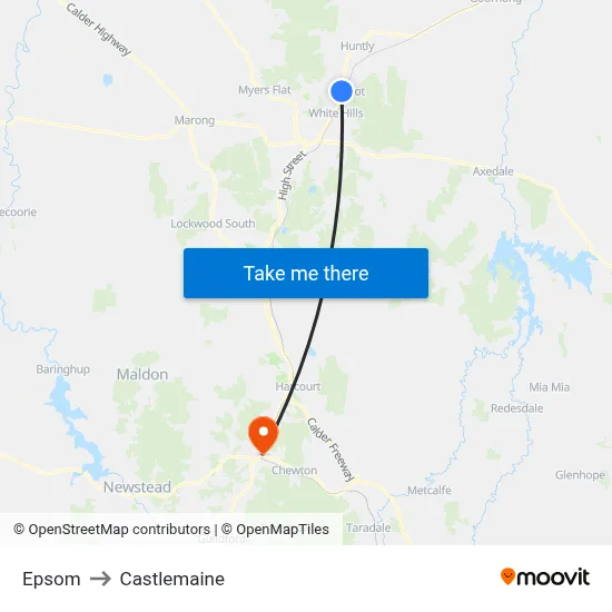 Epsom to Castlemaine map