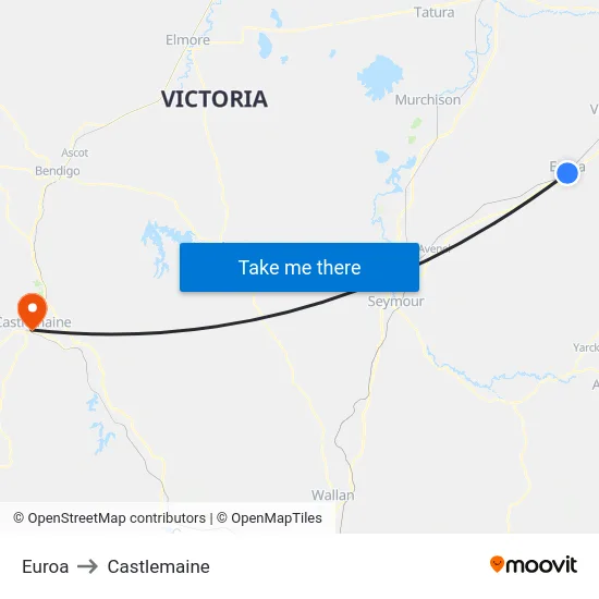 Euroa to Castlemaine map