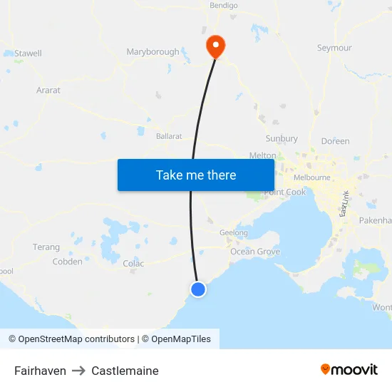Fairhaven to Castlemaine map