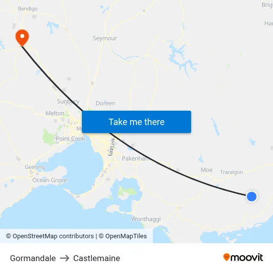 Gormandale to Castlemaine map