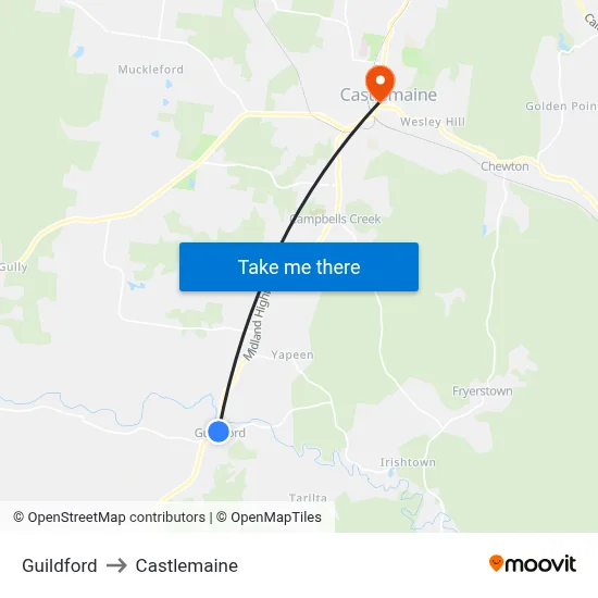 Guildford to Castlemaine map