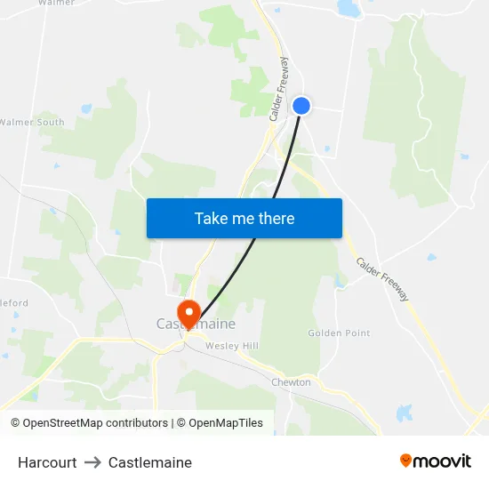 Harcourt to Castlemaine map