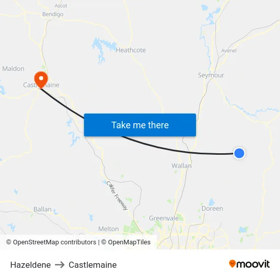 Hazeldene to Castlemaine map