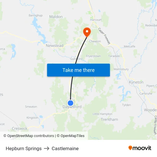 Hepburn Springs to Castlemaine map