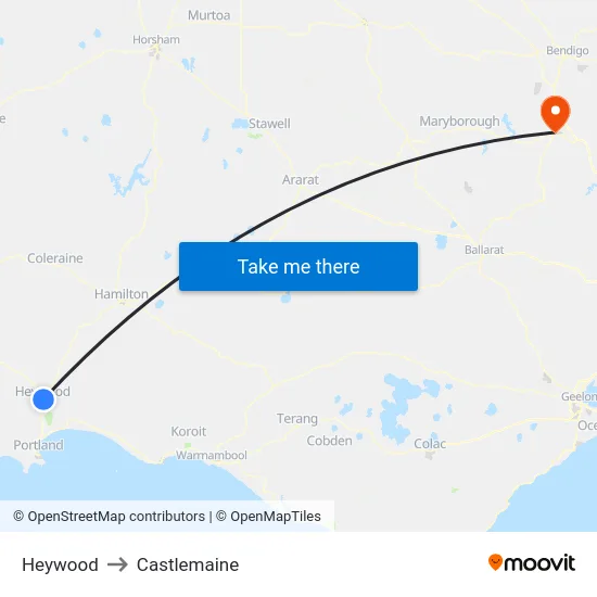 Heywood to Castlemaine map