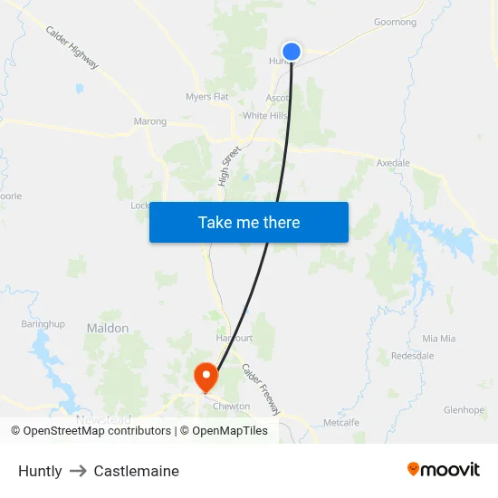Huntly to Castlemaine map