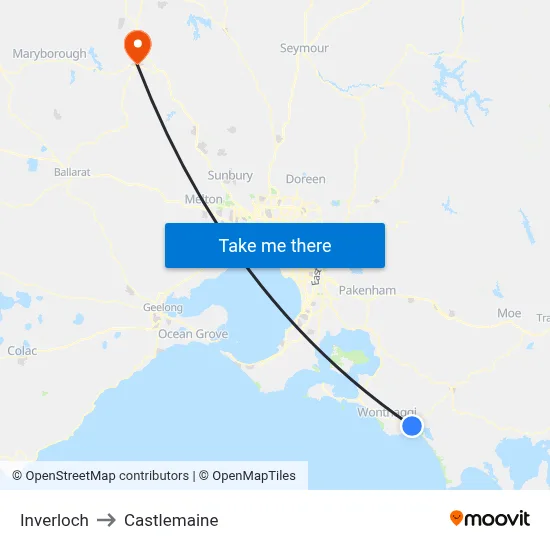 Inverloch to Castlemaine map