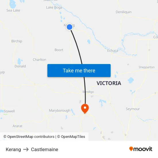 Kerang to Castlemaine map