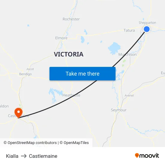 Kialla to Castlemaine map