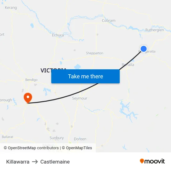 Killawarra to Castlemaine map