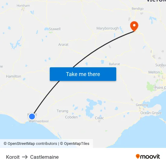 Koroit to Castlemaine map