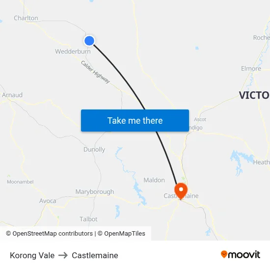Korong Vale to Castlemaine map