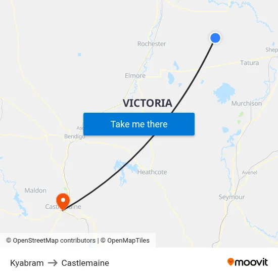Kyabram to Castlemaine map